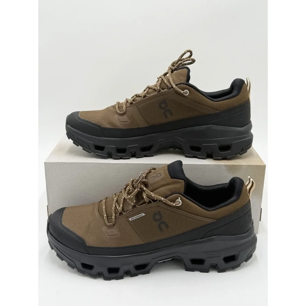 On Running Cloudrock Low WP Earth Black Mens Size 12 Waterproof Outdoors Shoes